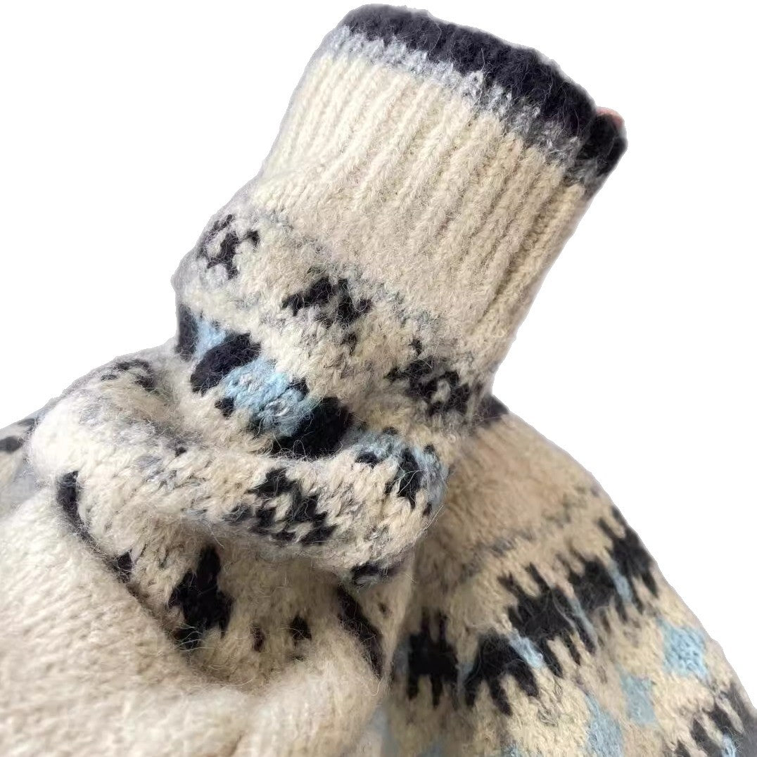 Vintage Jacquard Round Neck Knit Cardigan for Women, Thickened Single-Button Loose Fair Isle Sweater Coat, Stylish Autumn Winter Top