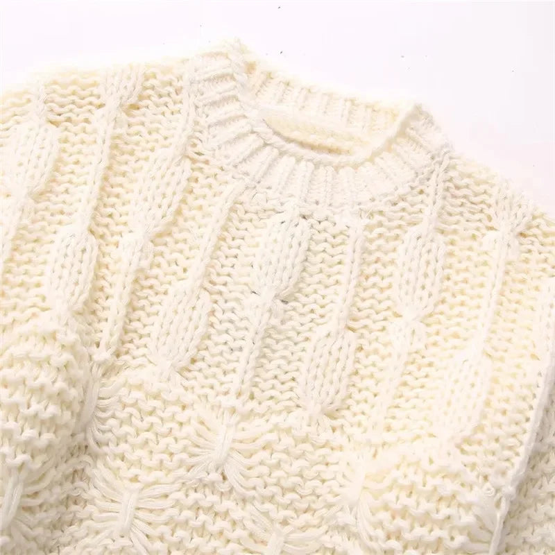 Beige Knitted Sweater Woman Winter  Cropped Sweaters For Women O-Neck Pullovers Woman Jumper Autumn Short Sweaters