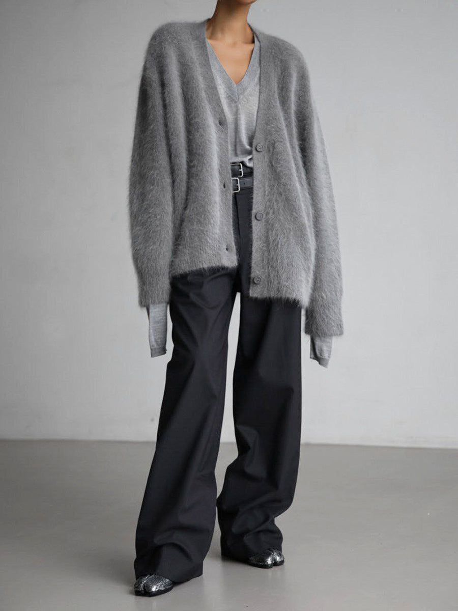 Ladies' Loose Knit Cardigan Sweater Coat Casual Oversized Long Sleeve Pullover