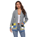 Women's Thick Woven Cardigan Coat with Color-blocked Large Pockets, V-neck Casual Sweater