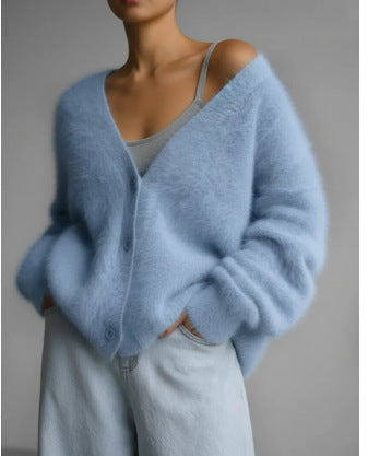 Ladies' Loose Knit Cardigan Sweater Coat Casual Oversized Long Sleeve Pullover