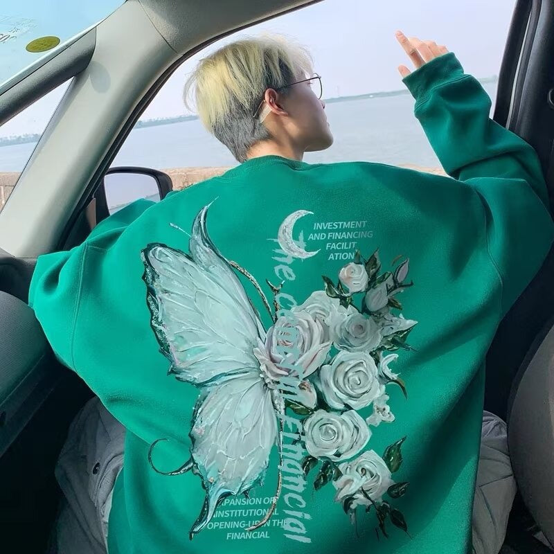 Casual Butterfly Round Neck Sweatshirt