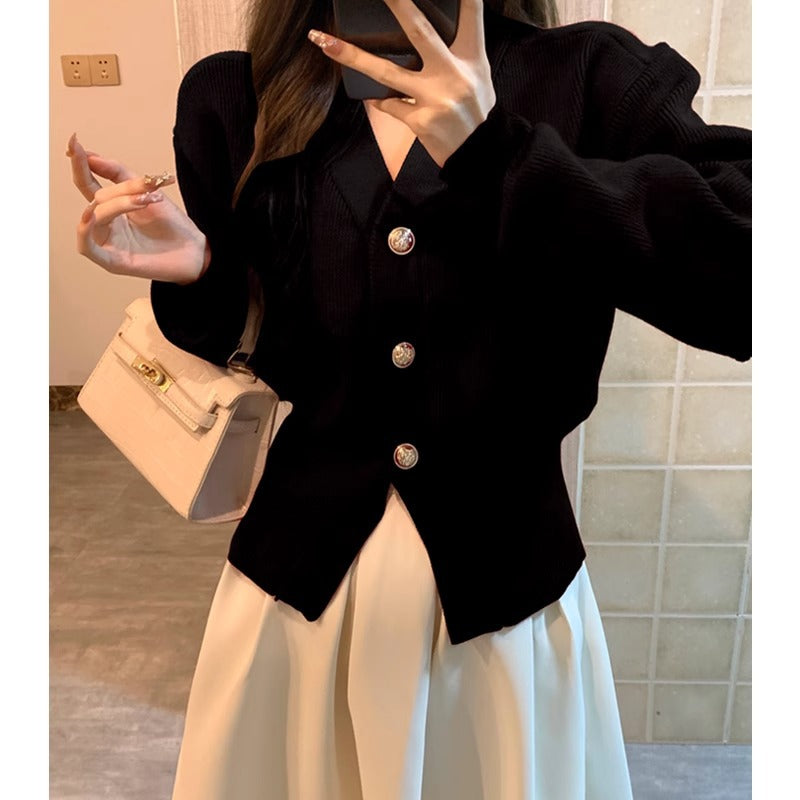 Cherry Red Knit Cardigan for Women, Stylish Waist-Cinching Slim Fit Sweater Coat, Festive Christmas and New Year Outfit