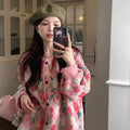 Chic and Stylish Loose Knit Sweater for Women, Autumn New Arrival, Plus Size, Sweet Floral Pink Knitted Cardigan