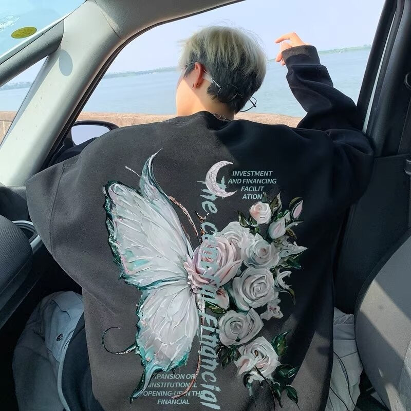 Casual Butterfly Round Neck Sweatshirt