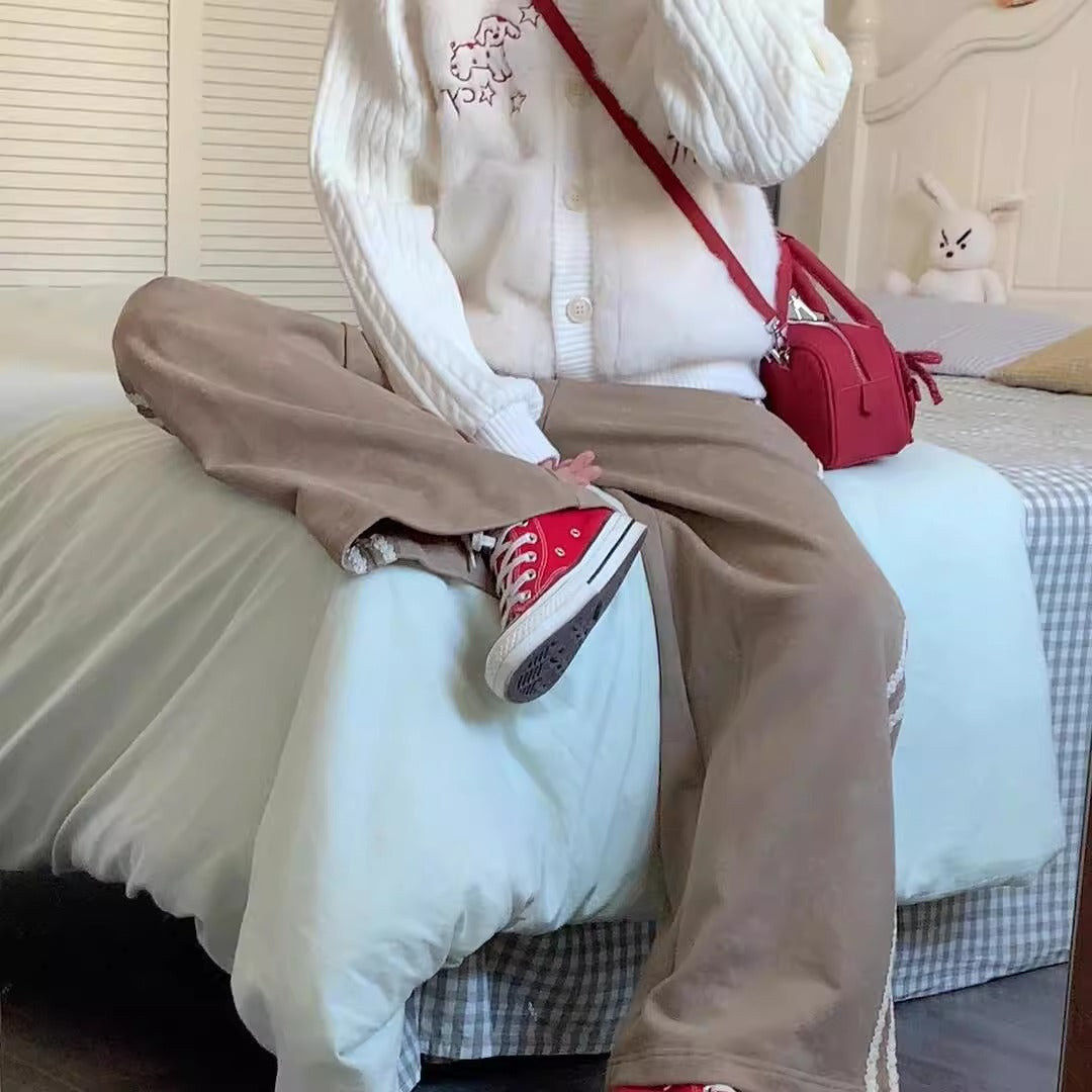 Sweet Knitted Patchwork Faux Fur Embroidered Cardigan for Women Spring Soft and Gentle Versatile Warm Open Front Sweater